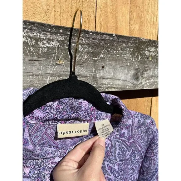 Apostrophe Womens Top Size XL Paisley 3/4 Sleeve Shirt Purple Button Up Spring - Picture 5 of 9